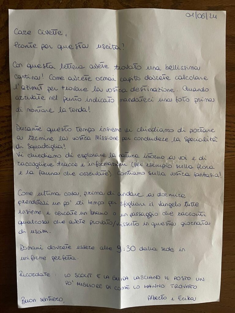 Questa è la lettera che ci hanno dato i nostri capi reparto prima di partire.